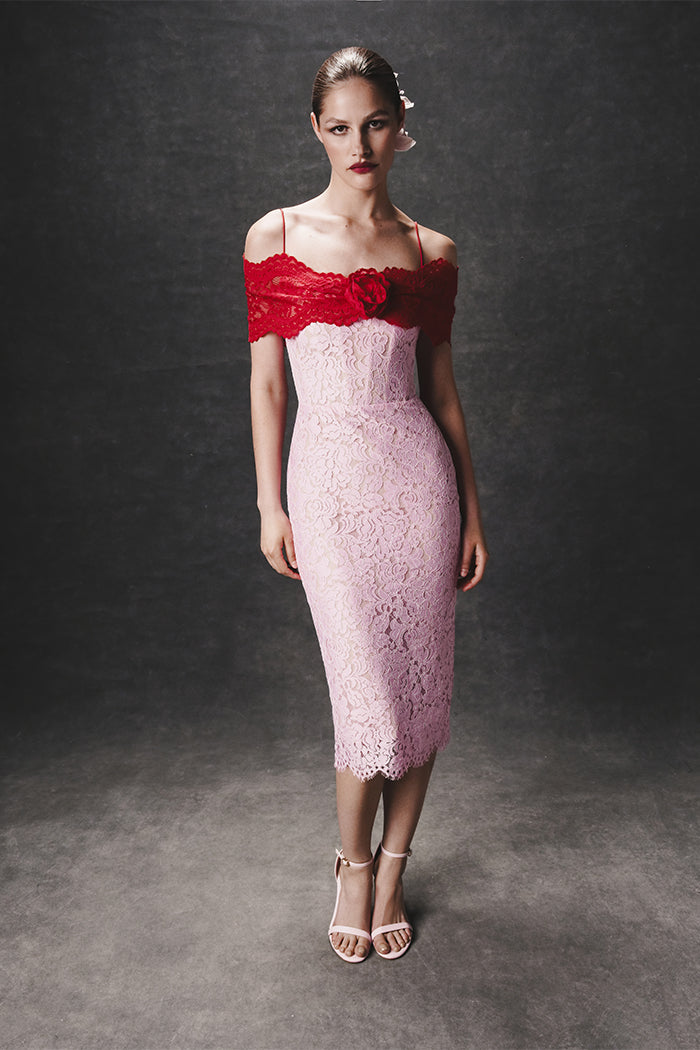 Lace midi dress with a flower – Rasario