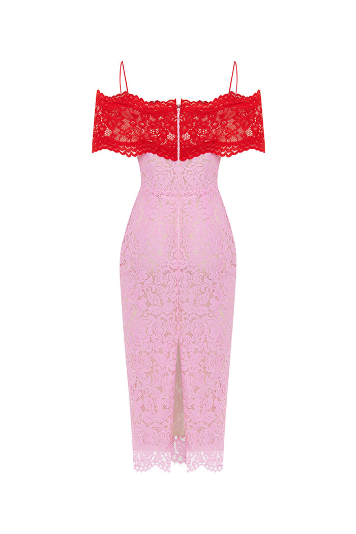 Lace midi dress with a flower – Rasario