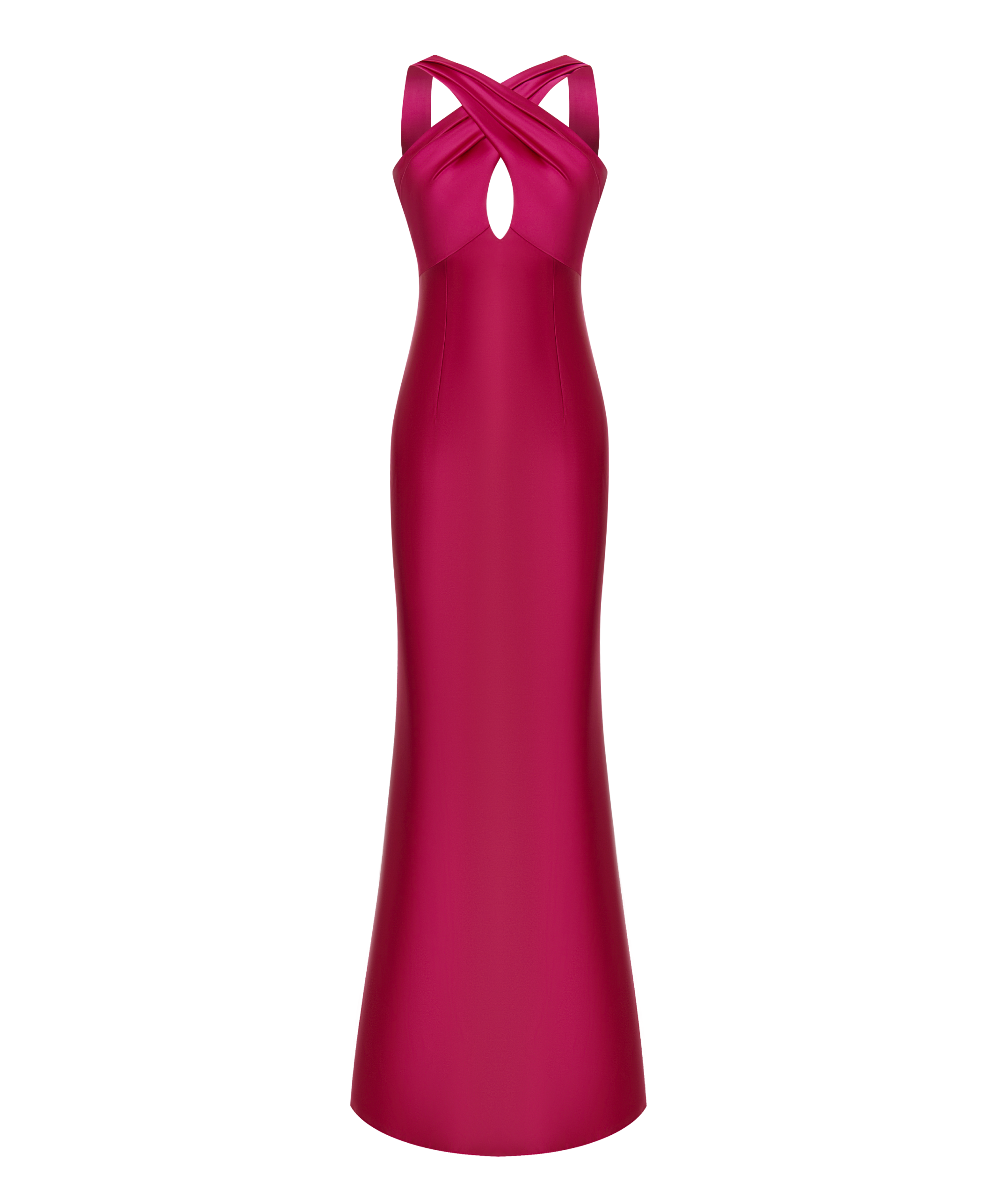 Open-back satin maxi dress with halterneck