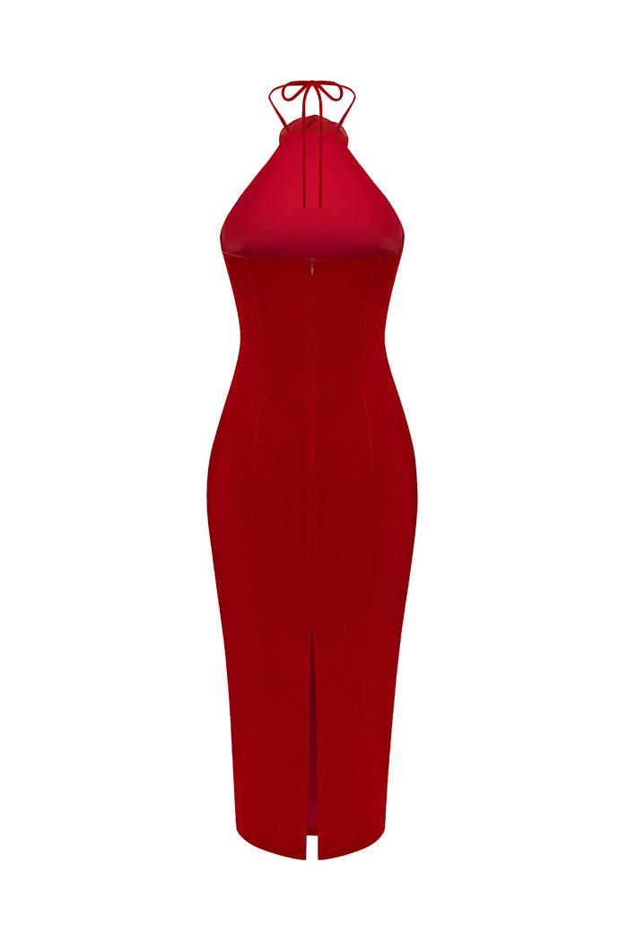 Midi velvet dress with a flower – Rasario