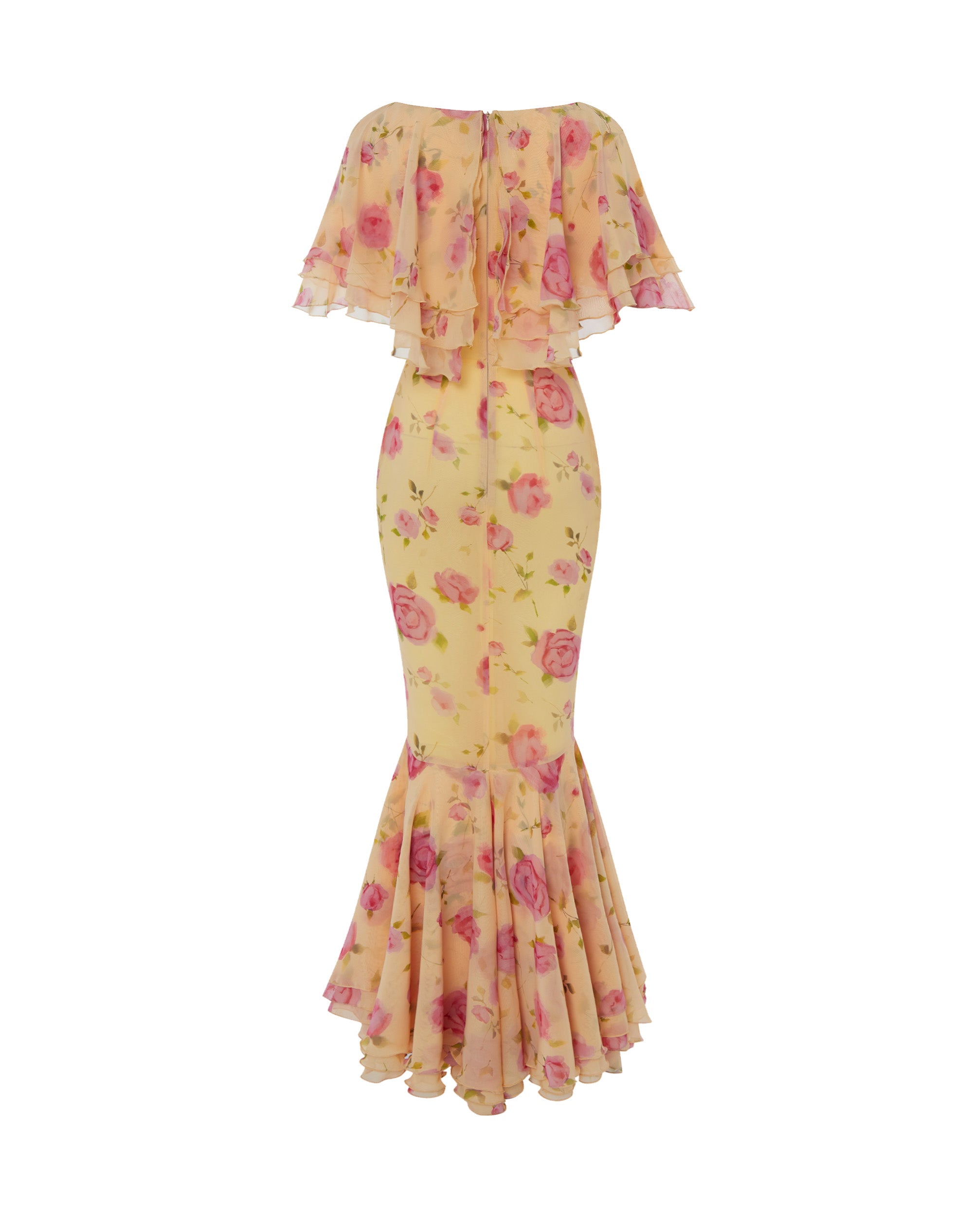 Printed chiffon maxi dress with a velvet bow – Rasario
