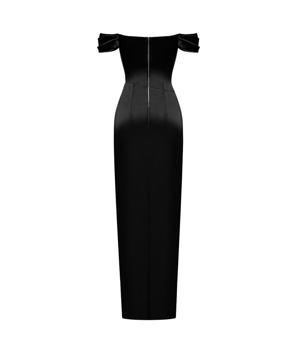 Off-the-shoulder draped corset satin gown