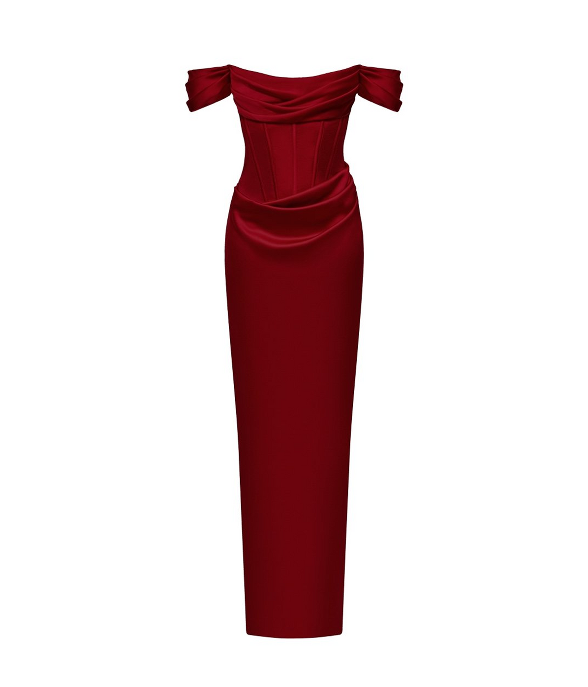 Off-the-shoulder draped corset satin gown