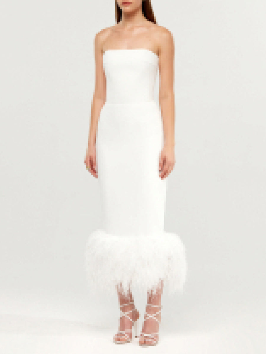 Сorset crepe long midi dress with fringe