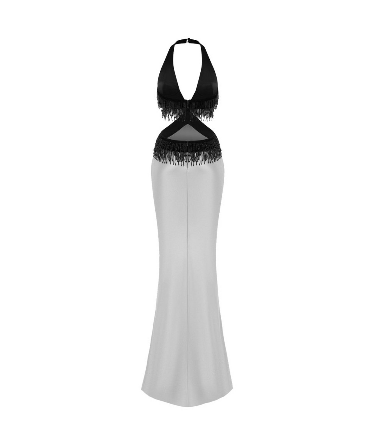 Satin and velvet fringed maxi dress