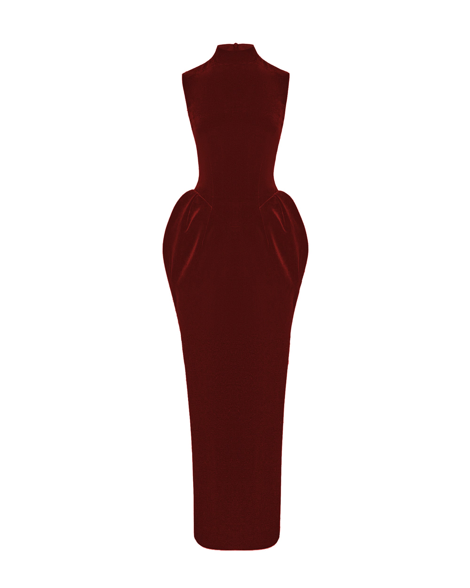 Velvet Maxi Dress with Voluminous Skirt 40 (FR) / Burgundy Velvet maxi dress with voluminous skirt burgundy 325DX013 – RASARIO