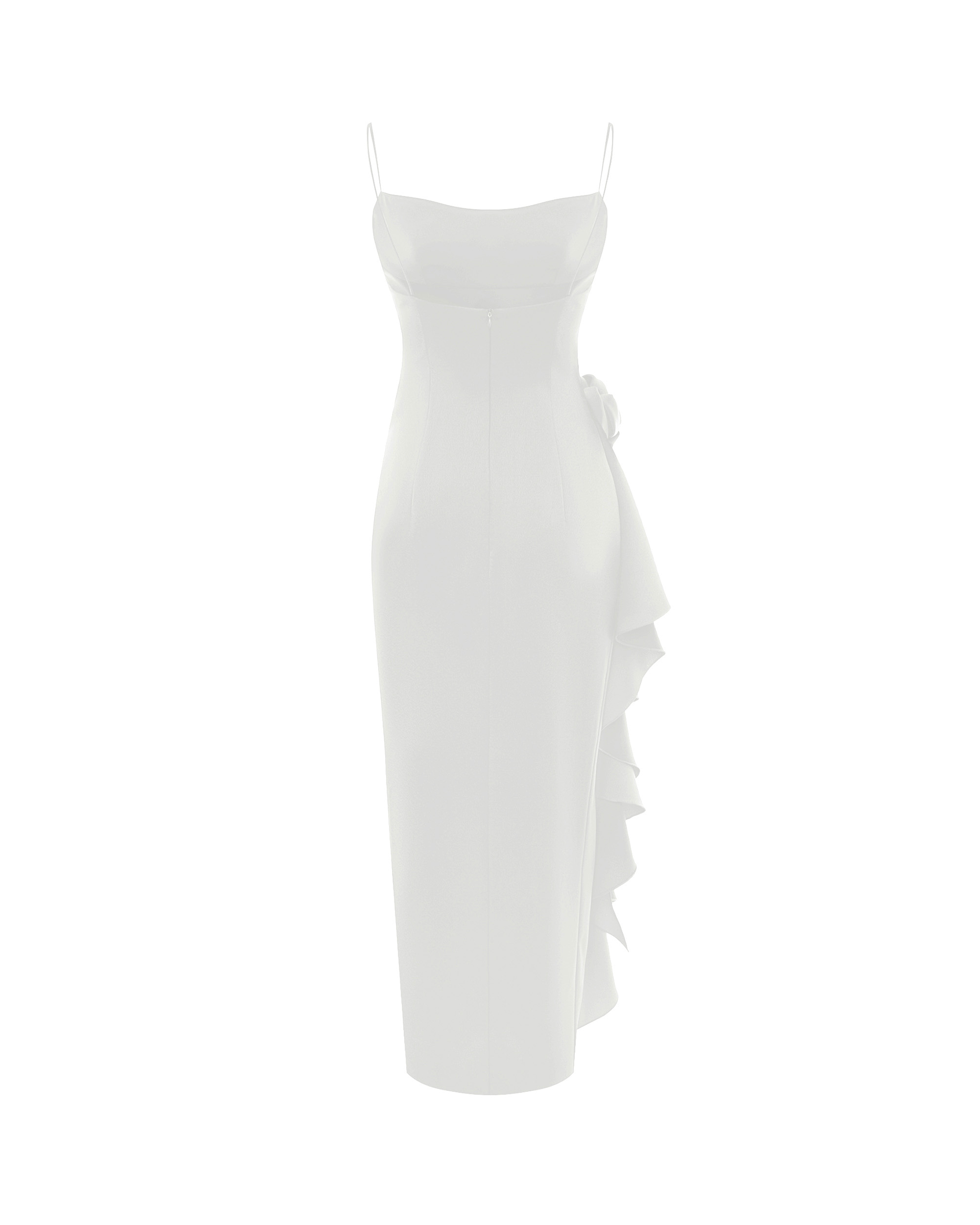 Flower embellished draped satin midi dress