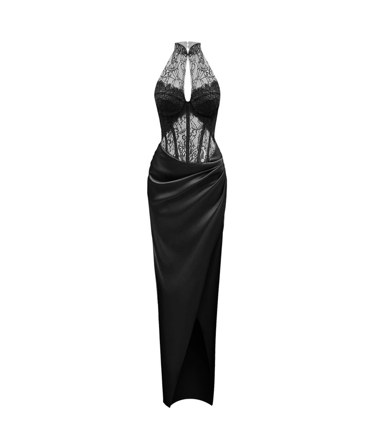 Lace and satin long midi dress