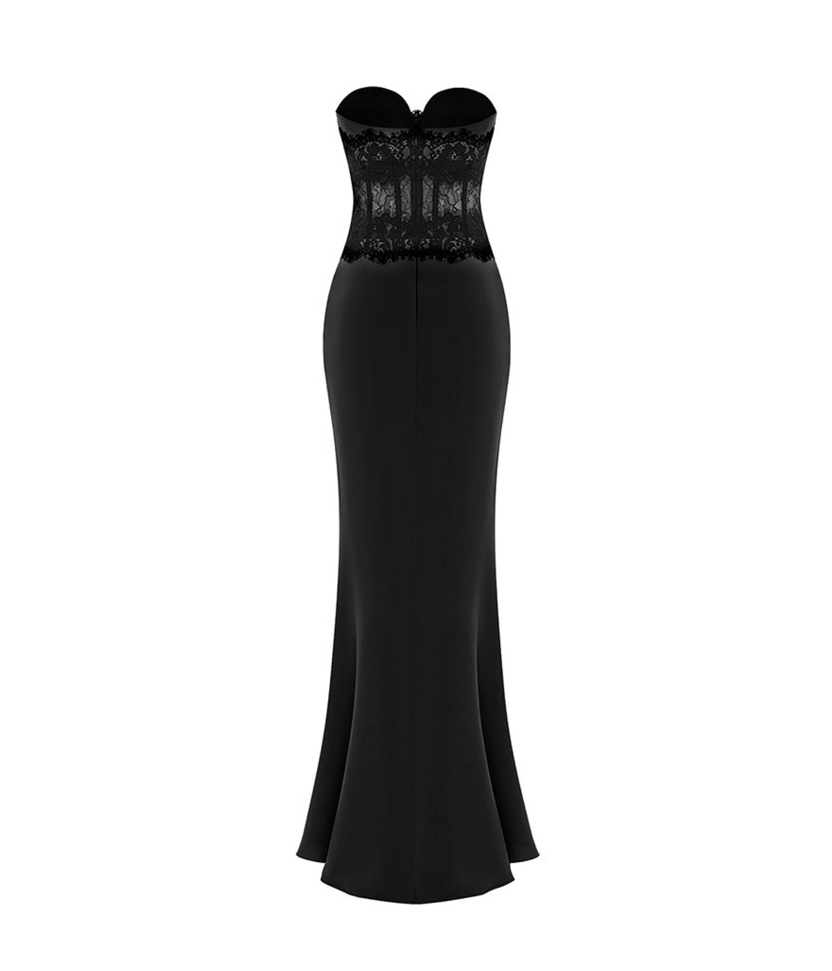 Crepe and lace corset maxi dress