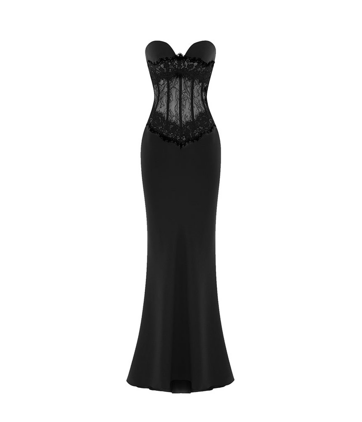 Crepe and lace corset maxi dress