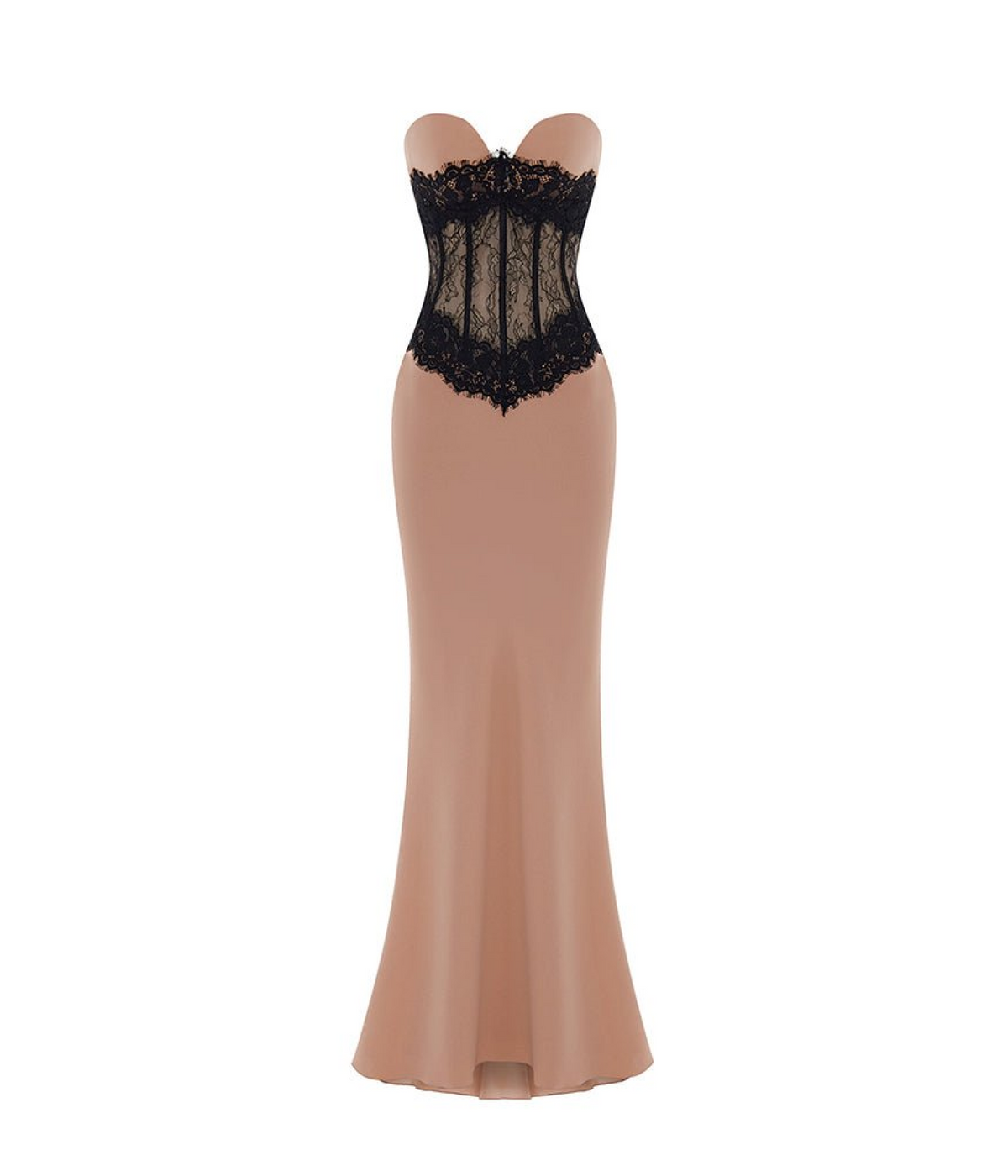 Crepe and lace corset maxi dress
