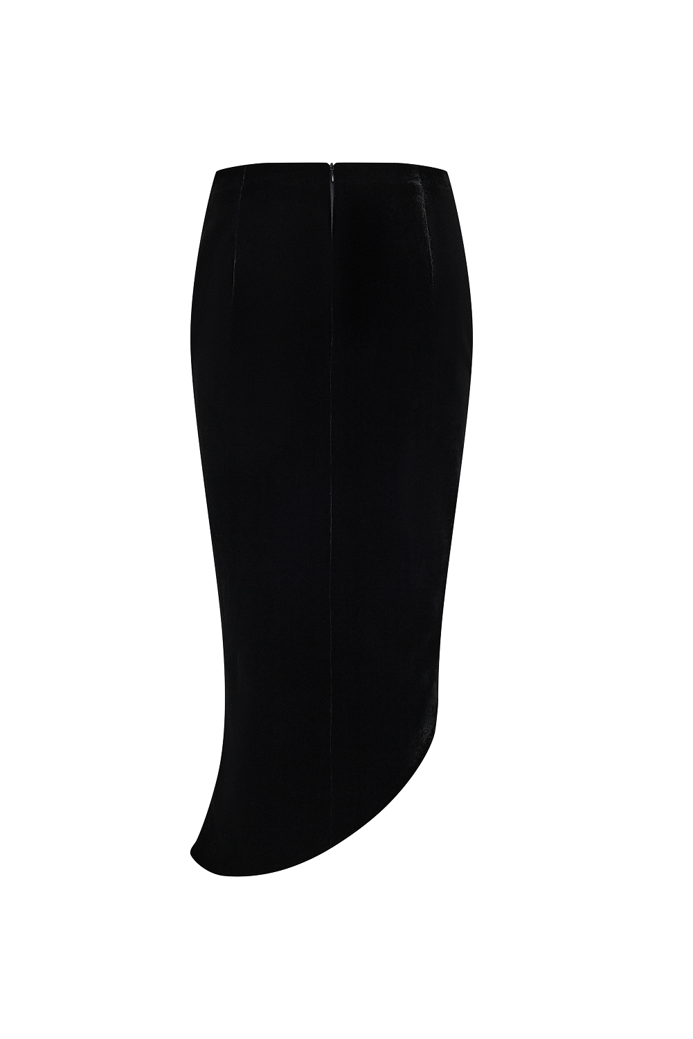 Asymmetrical velvet midi skirt