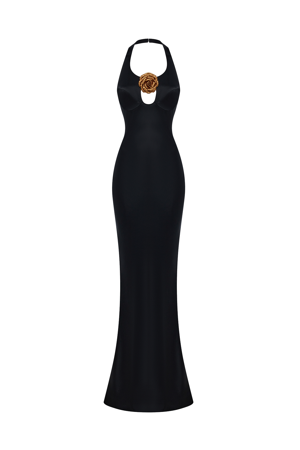 Satin maxi dress with a flower 38 (FR) / Black Satin maxi dress with a flower 38 (FR) / Black