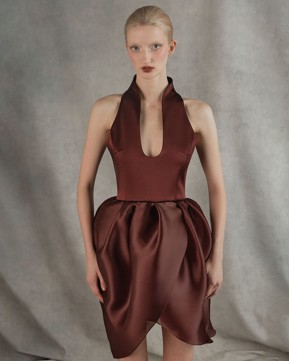 Satin and silk organza mini dress