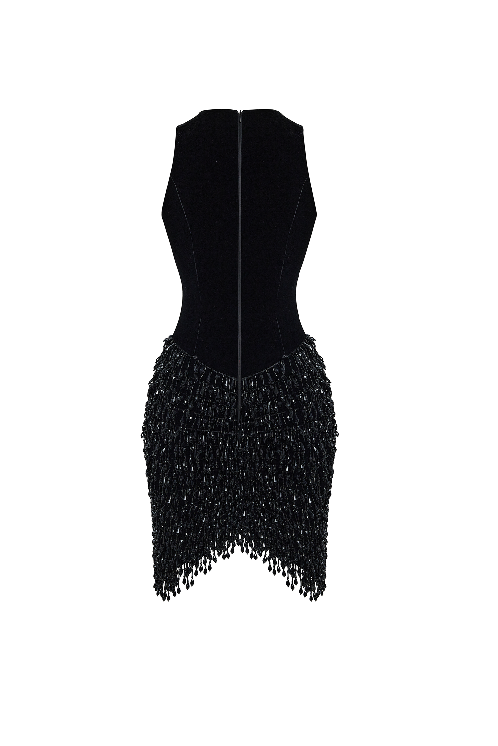 Velvet mini dress with fringe trim