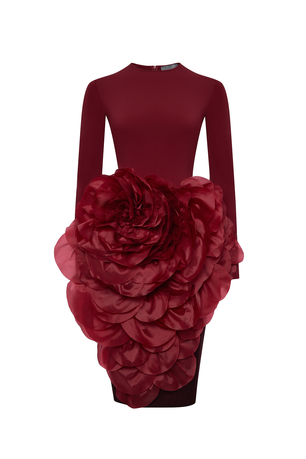Knit midi dress with a silk organza flower 46 (FR) / Burgundy Knit midi dress with a silk organza flower 46 (FR) / Burgundy