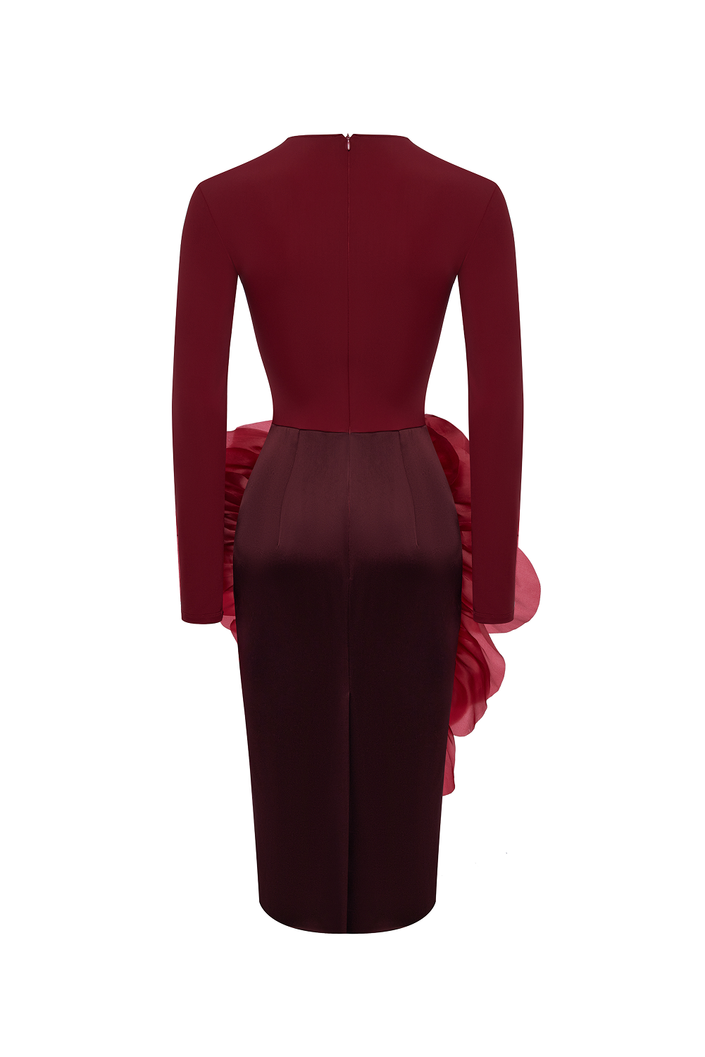 Knit midi dress with a silk organza flower