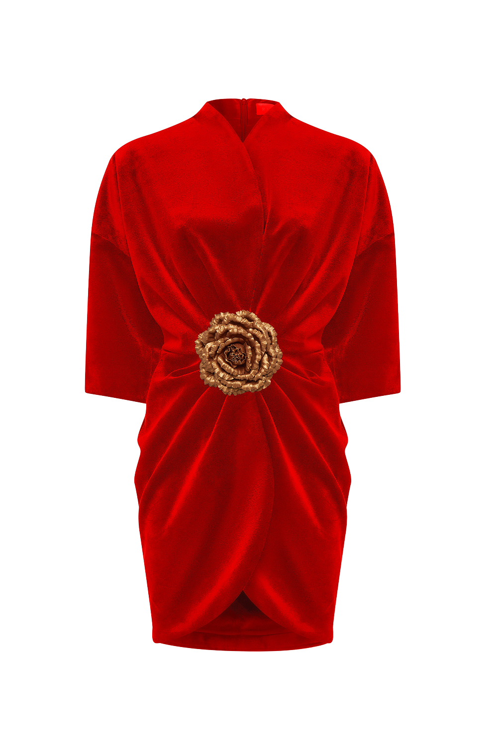 Velvet mini dress with a flower 42 (FR) / Red