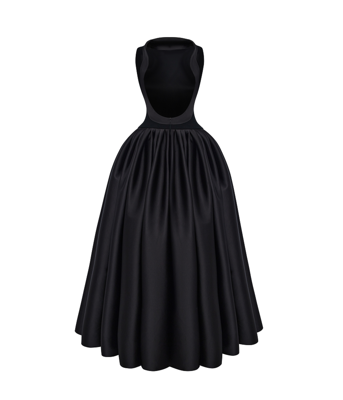 Crepe and satin maxi dress with a voluminous skirt