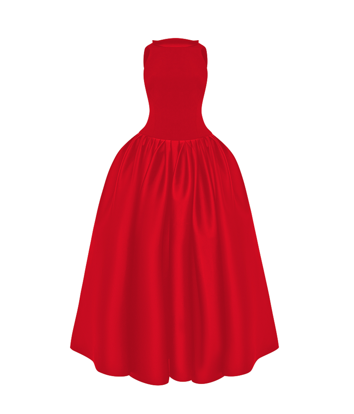 Crepe and satin maxi dress with a voluminous skirt