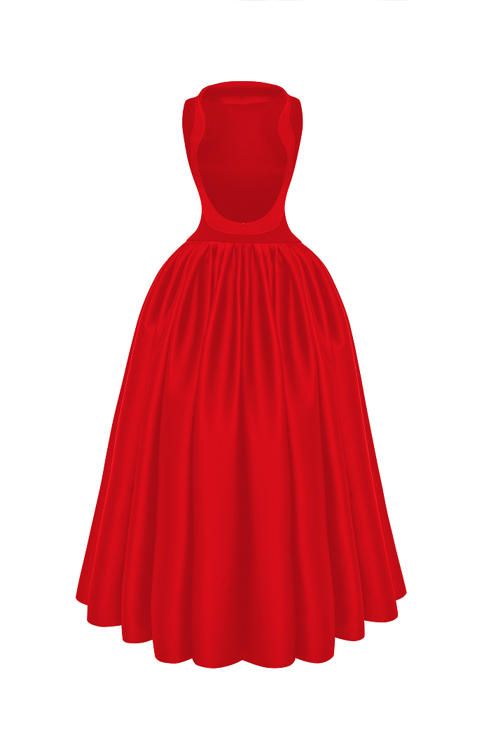 Crepe and satin maxi dress with a voluminous skirt