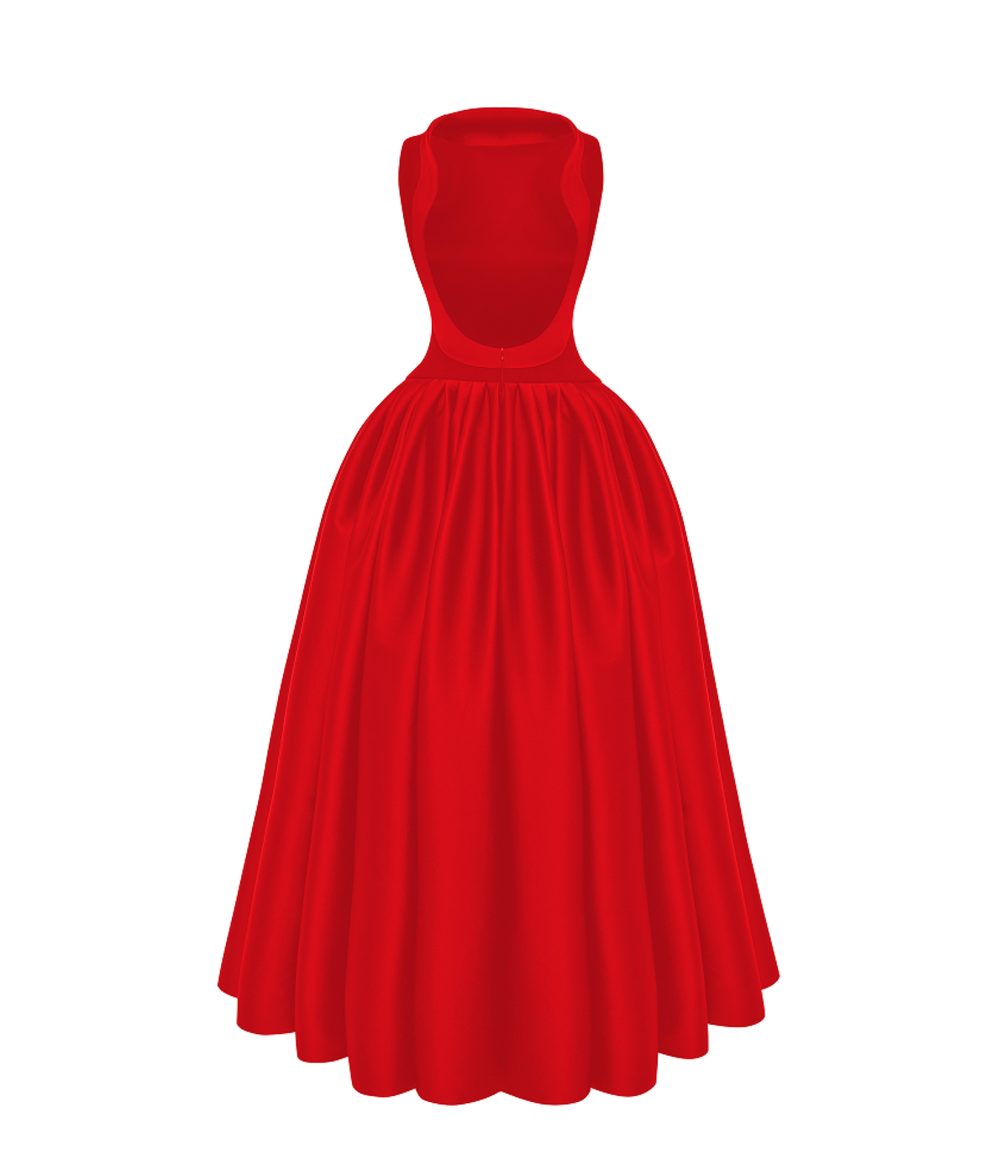 Crepe and satin maxi dress with a voluminous skirt
