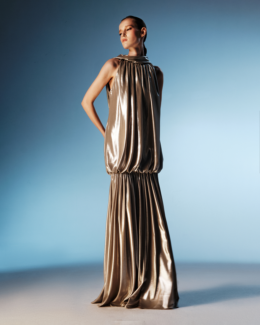 Chiffon maxi dress with an open back