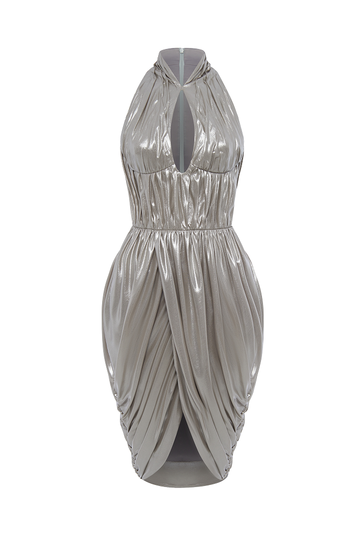 sachin and babi light blue dress Draped Chiffon Mini Dress 36 (FR) / Silver