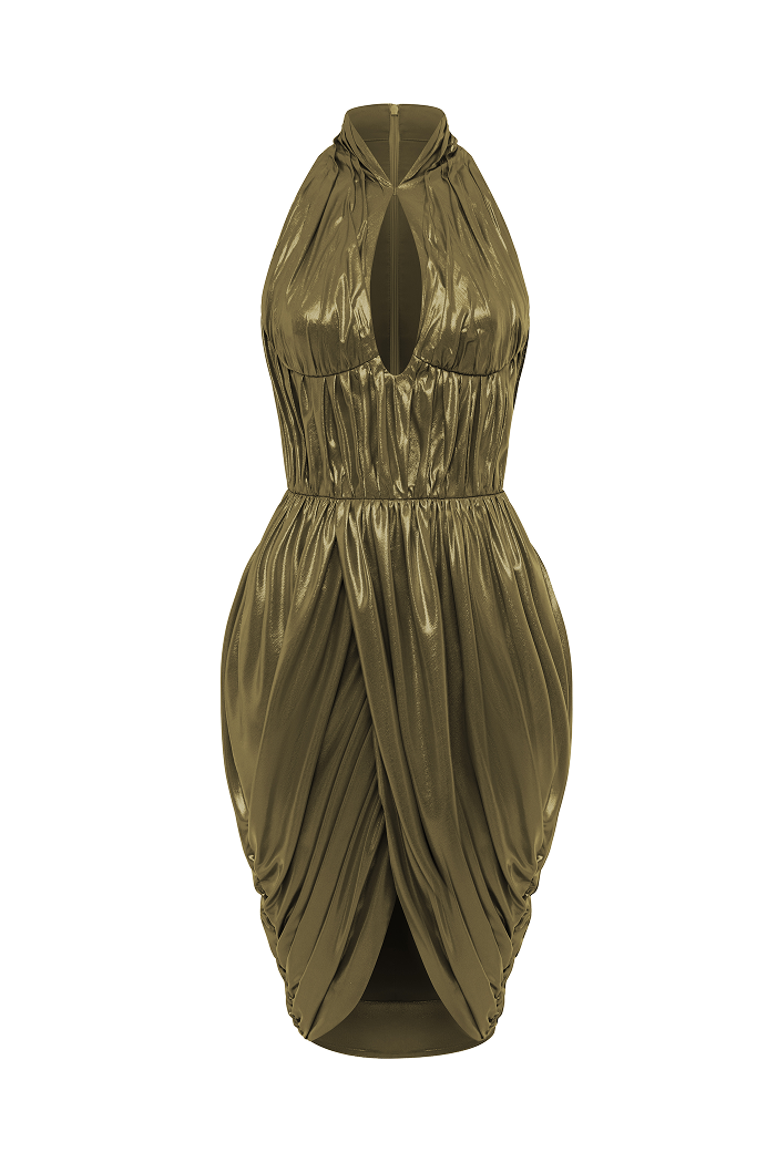 Draped chiffon mini dress 46 (FR) / Olive