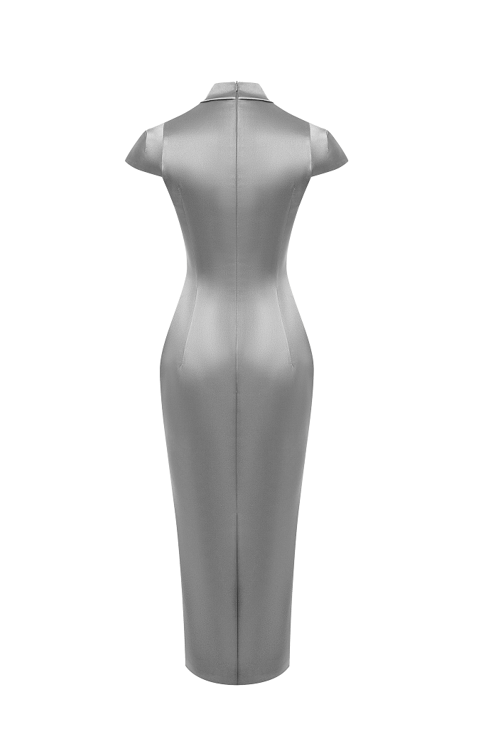 Satin midi dress with piping trim