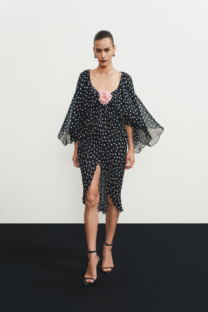 Chiffon midi dress with a flower