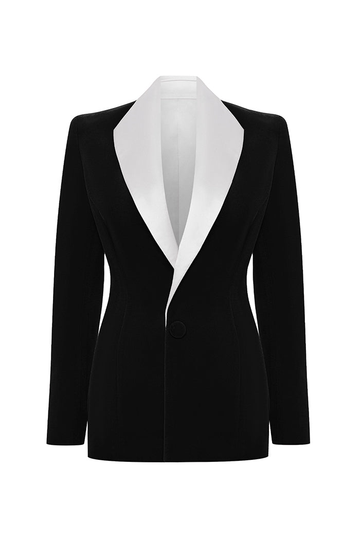Single-Breasted Velvet and Satin Jacket 40 (FR) / Black/White