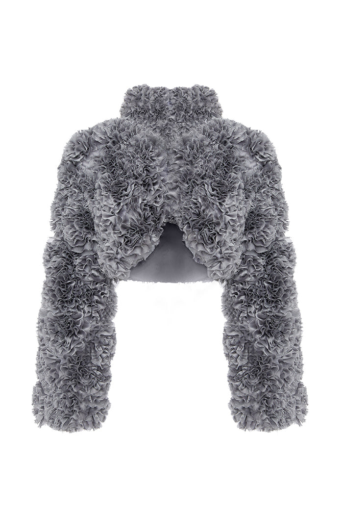poppy GATHERED FRILL SHORT JACKET (GRAY) Shop Poppy Frill Hem