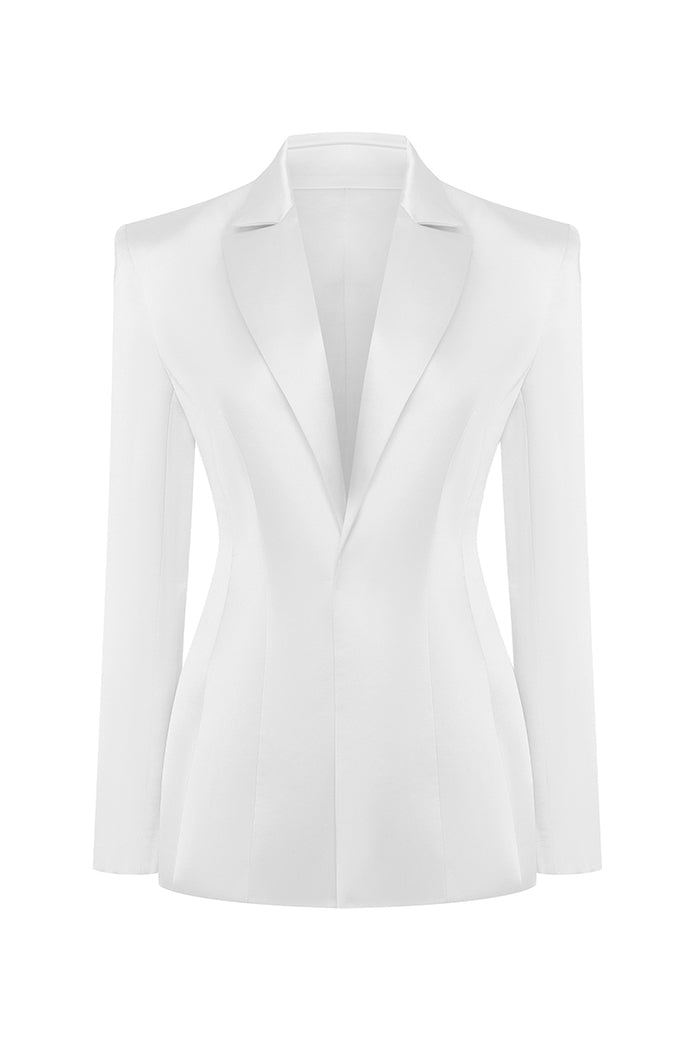Single-breasted satin jacket white 024BZ002 – RASARIO