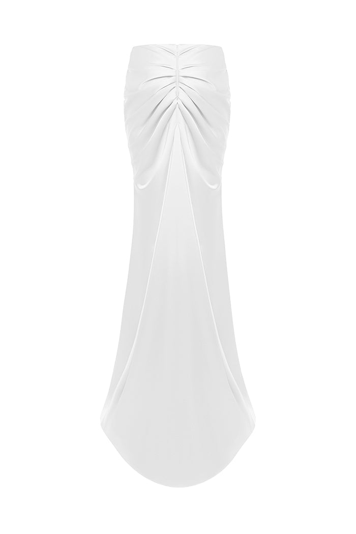 Draped satin maxi skirt with a train