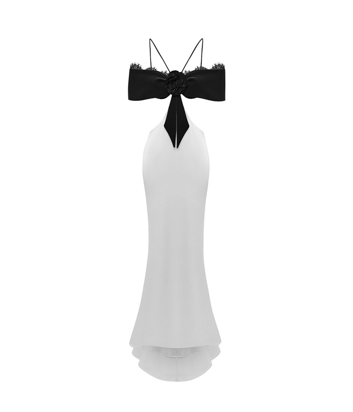 Satin and velvet maxi dress with a flower