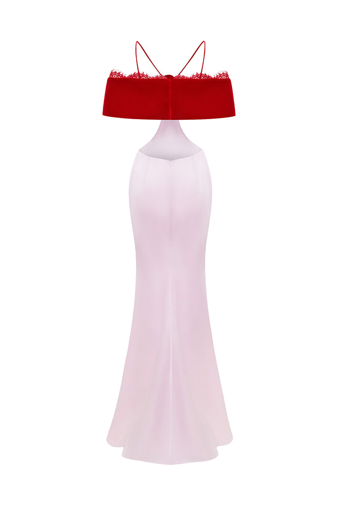 Satin and velvet maxi dress with a flower – Rasario