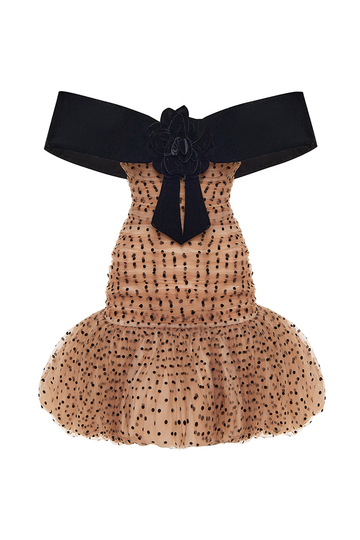 Draped polka dot tulle and velvet mini dress 46 (FR) / Beige Draped polka dot tulle and velvet mini dress 46 (FR) / Beige