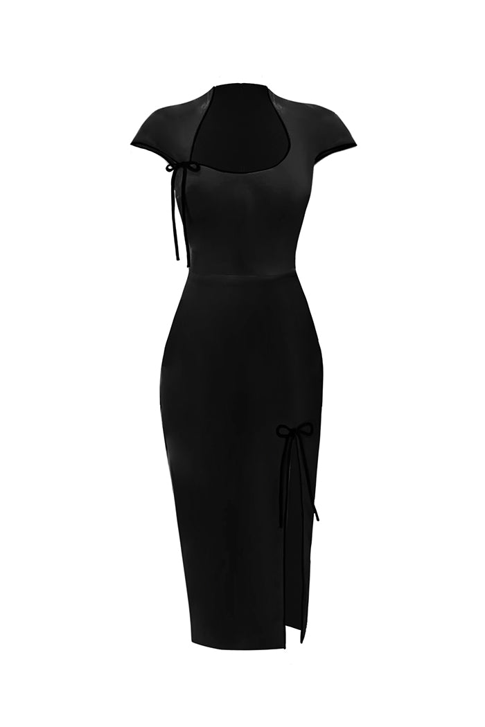 Velvet midi dress with ties 36 (FR) / Black Velvet midi dress with ties 36 (FR) / Black