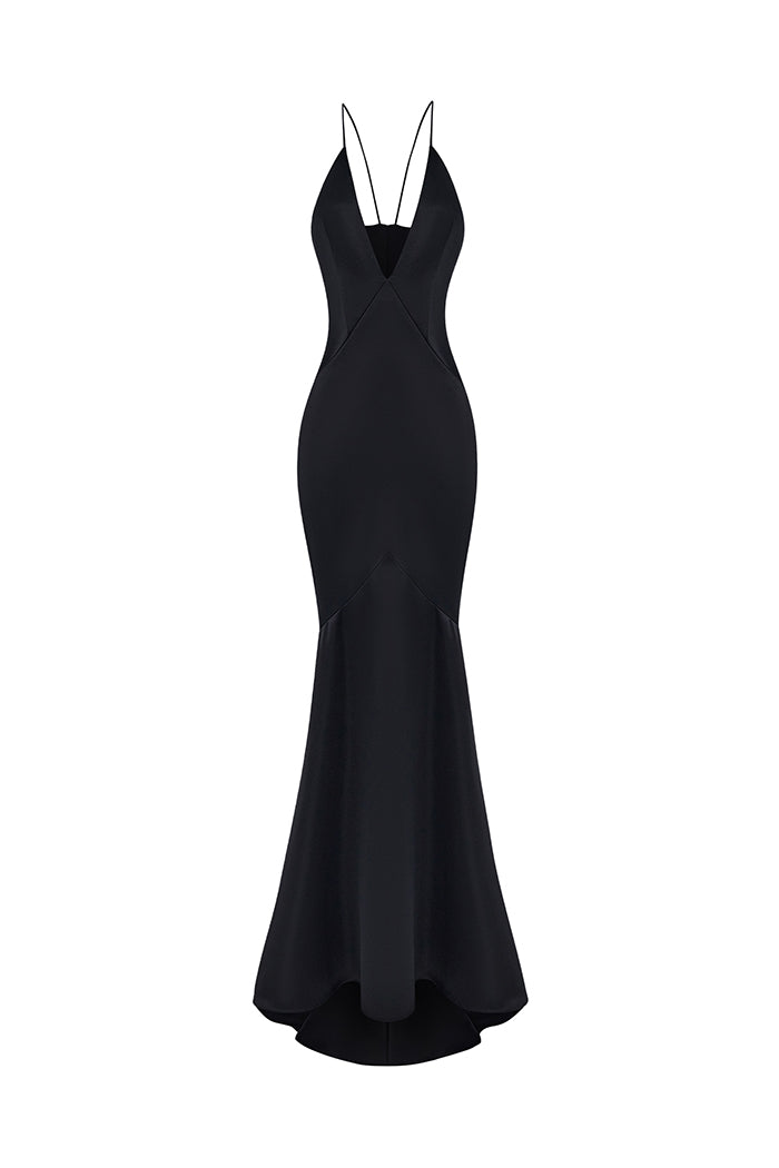 sachin and babi light blue dress Fiona Black Satin Square Neck Maxi Dress main image 0
