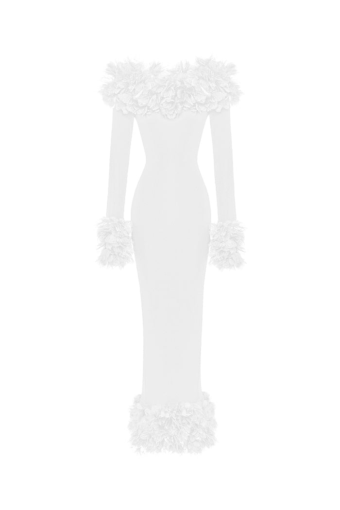 Maxi dress in jersey with floral trim