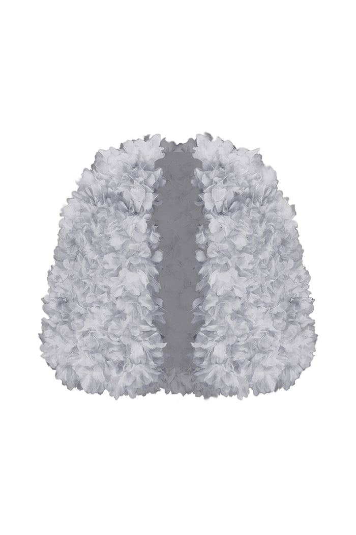 Voluminous cape with floral trim