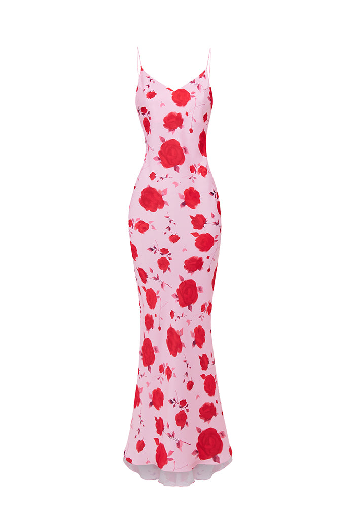 Maxi Printed Satin Dress 44 (FR) / Pink