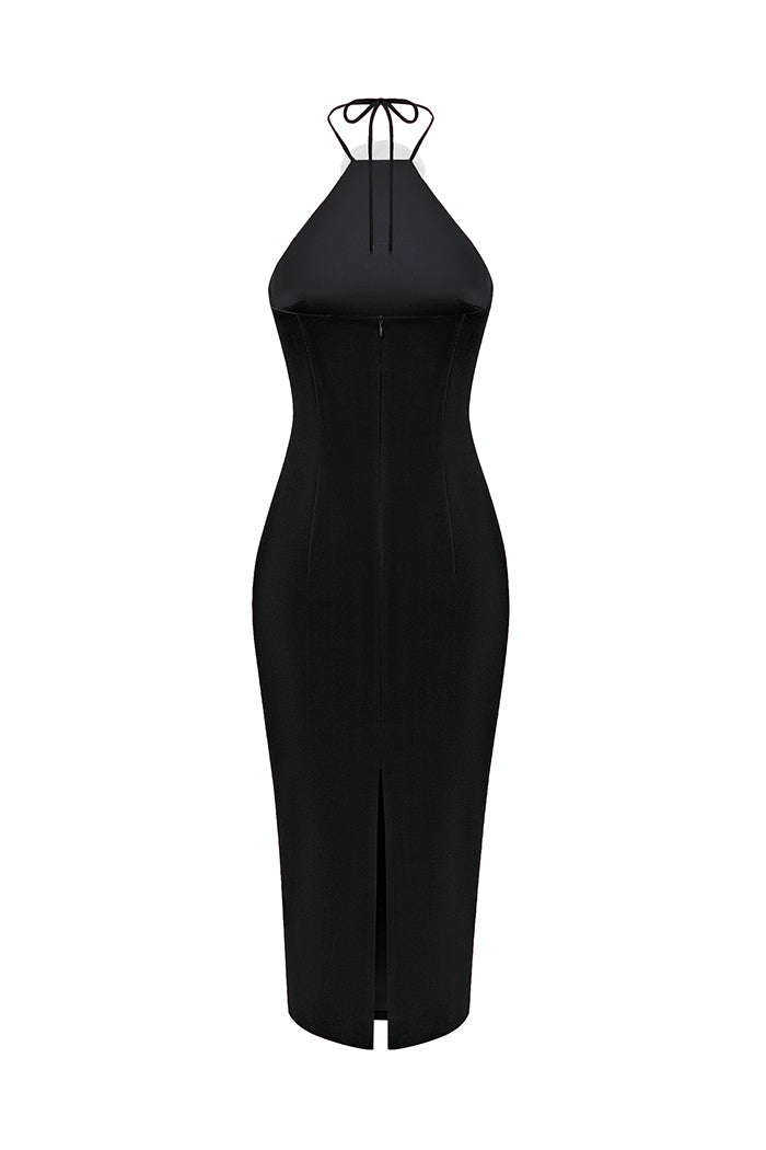 Midi velvet dress with a flower