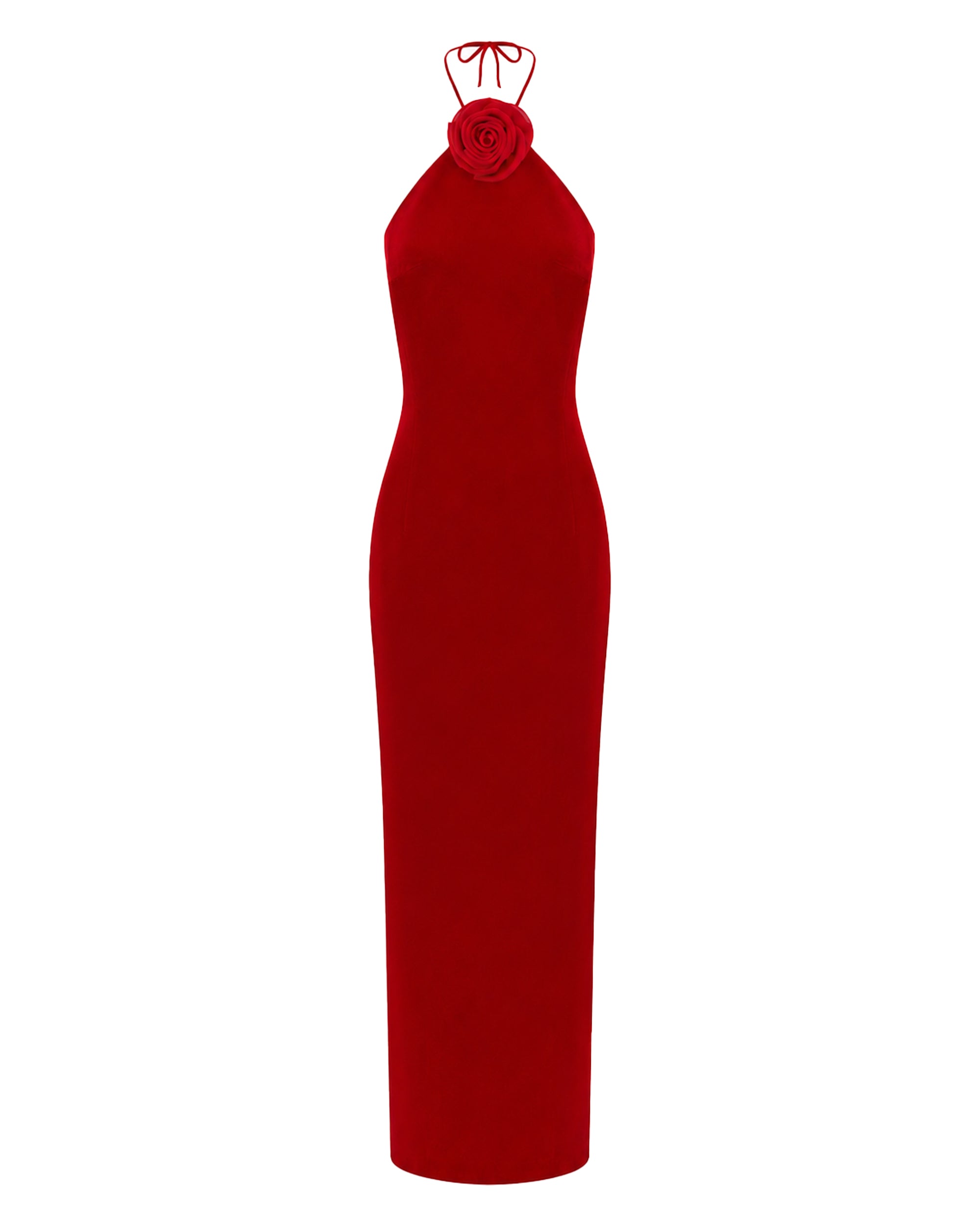 Maxi velvet dress with a flower