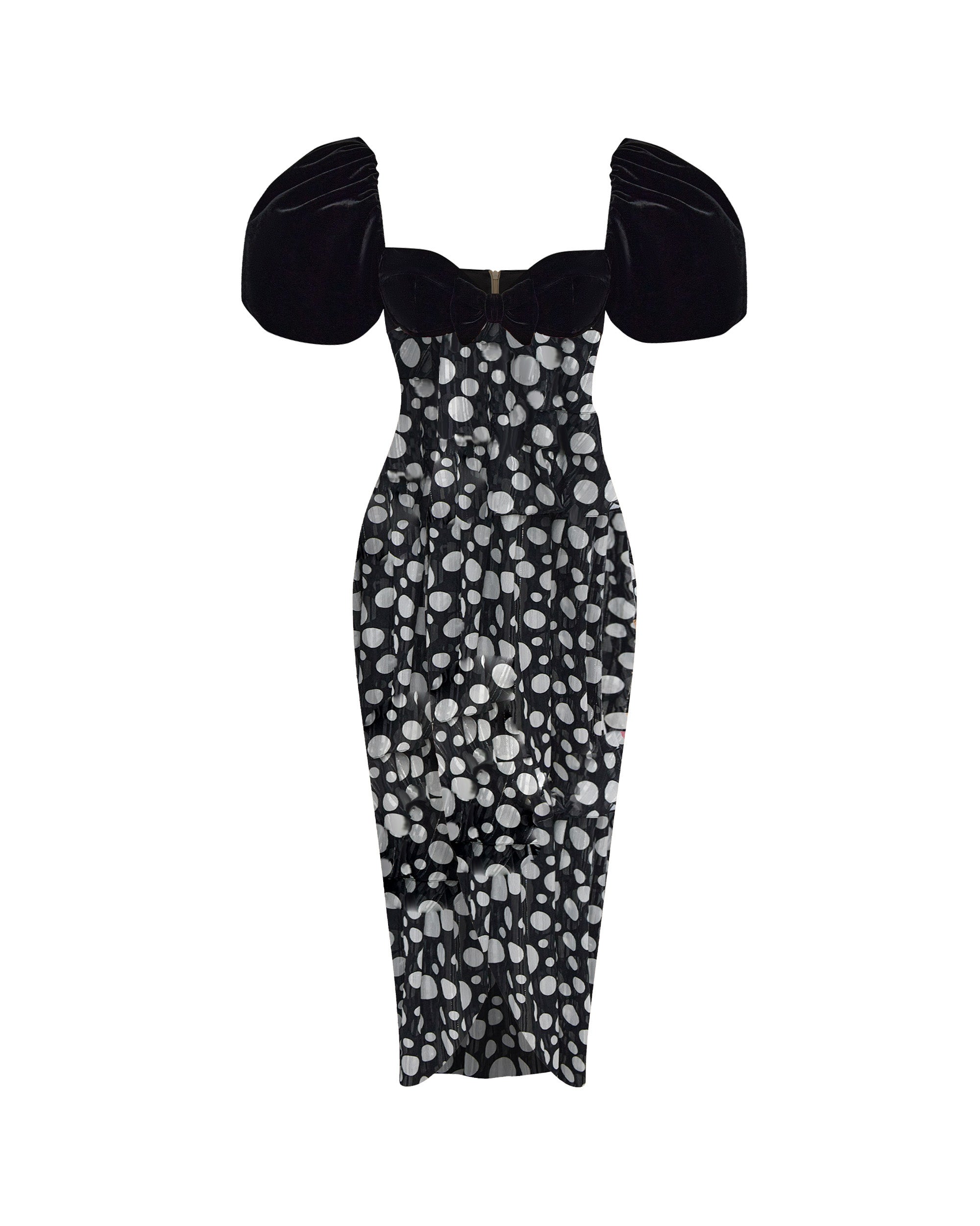 Printed chiffon midi dress with puff sleeves