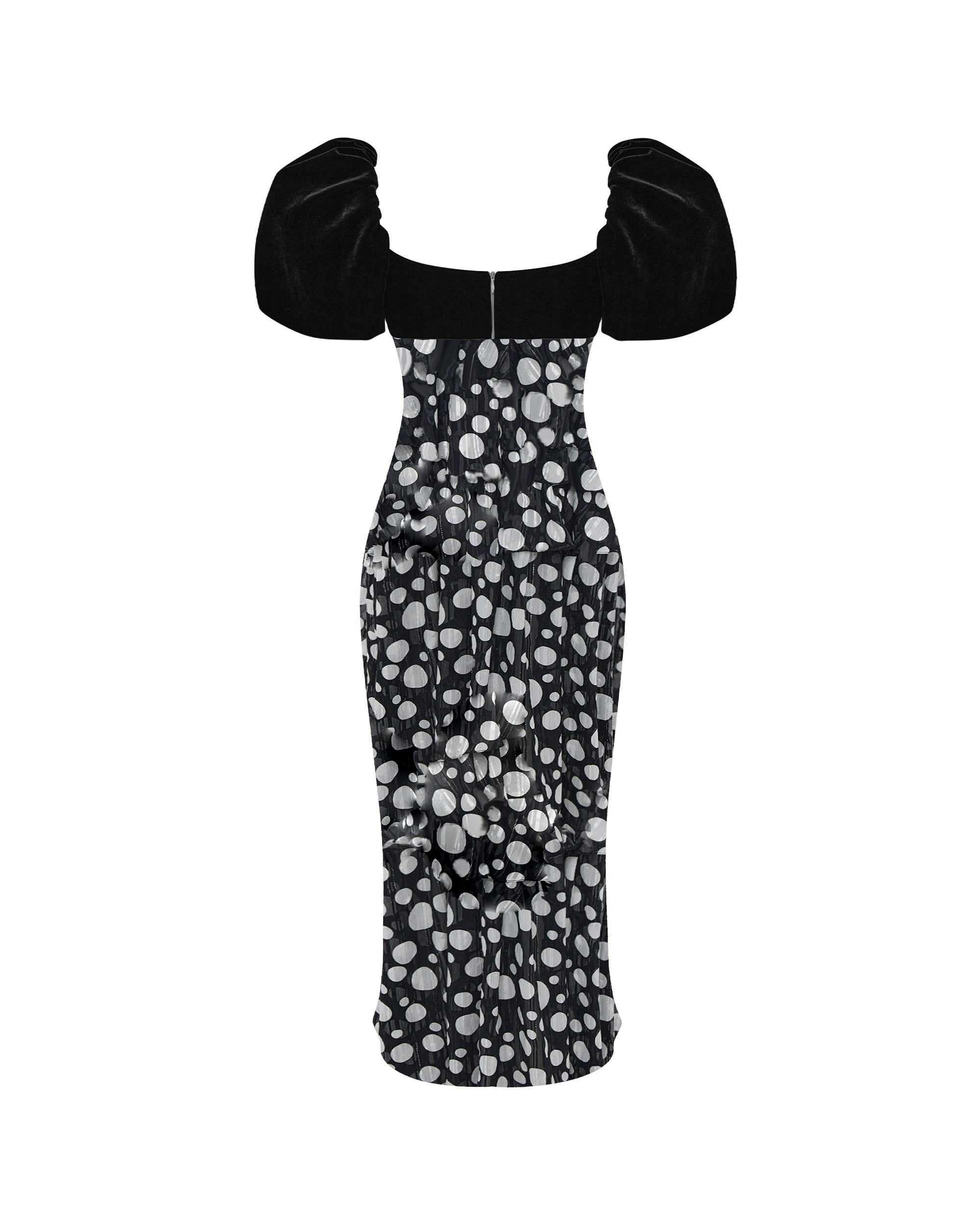 Printed chiffon midi dress with puff sleeves