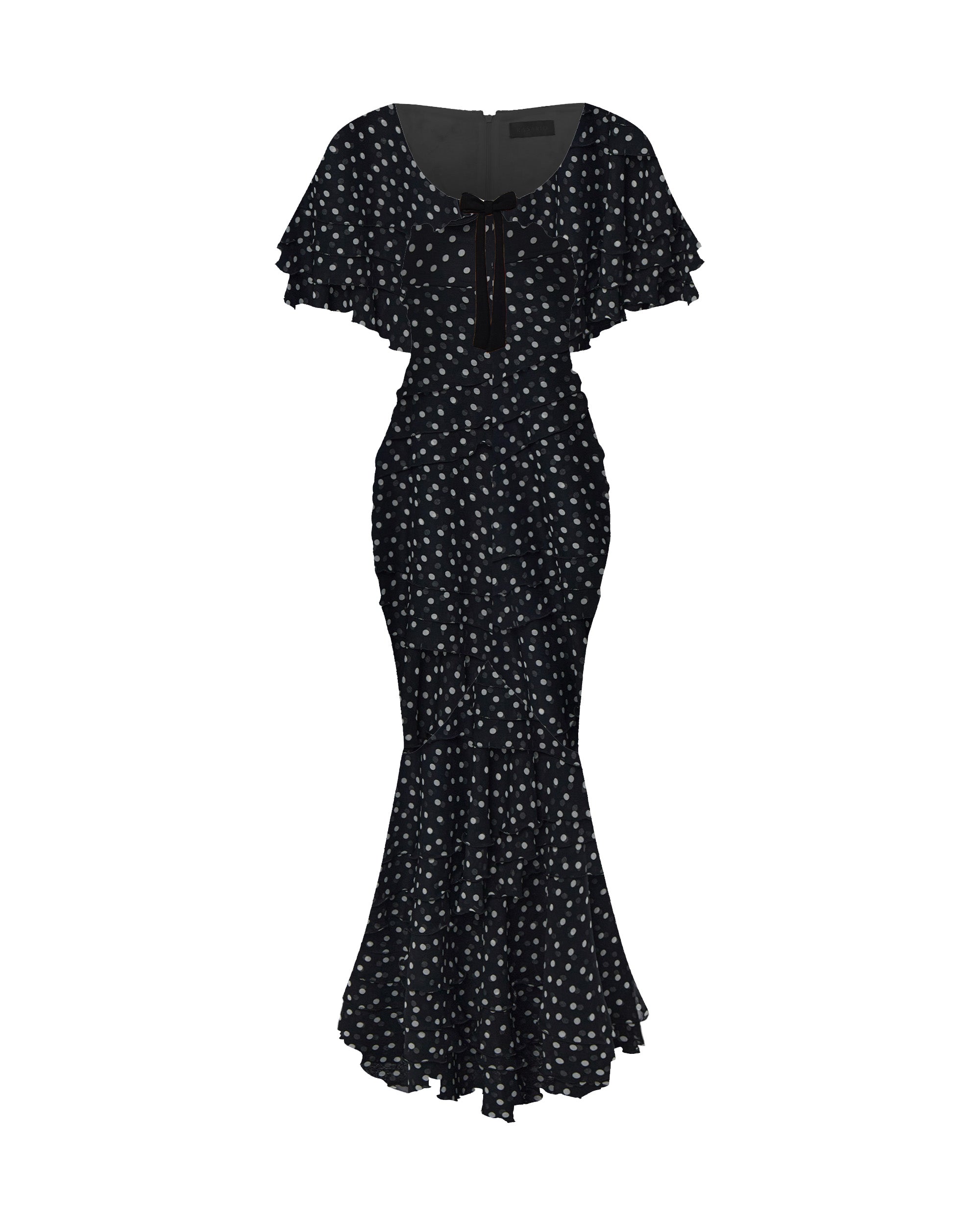 Printed chiffon maxi dress with a velvet bow black 098DX001 RASARIO Printed chiffon maxi dress with a velvet bow black 098DX001 RASARIO