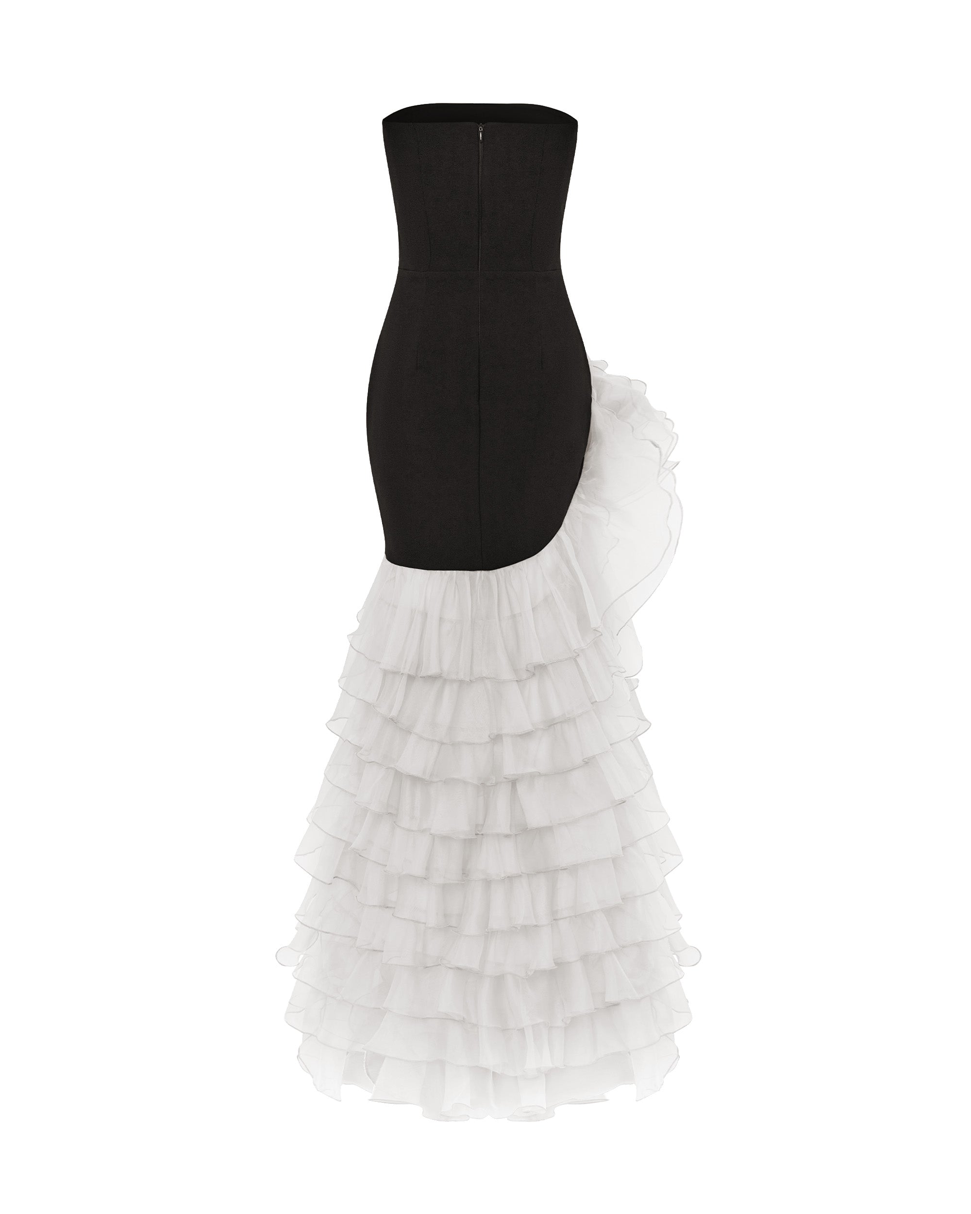 Crepe and chiffon maxi dress with a voluminous flower – Rasario