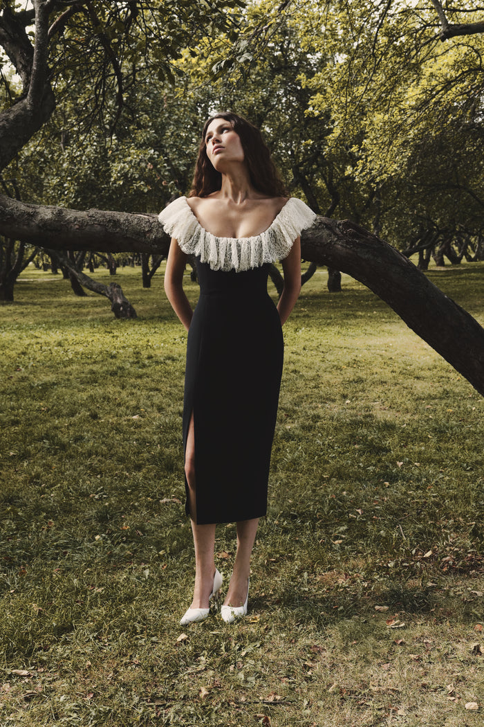 Velvet and lace midi dress